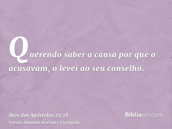 Querendo saber a causa por que o acusavam, o levei ao seu conselho.