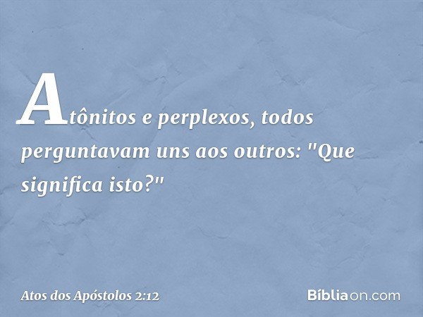 Atônitos e perplexos, todos perguntavam uns aos outros: "Que significa isto?" -- Atos dos Apóstolos 2:12