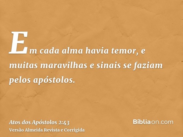 Em cada alma havia temor, e muitas maravilhas e sinais se faziam pelos apóstolos.