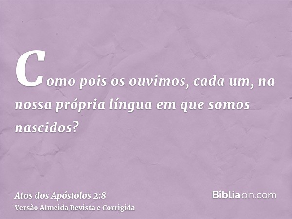 Como pois os ouvimos, cada um, na nossa própria língua em que somos nascidos?