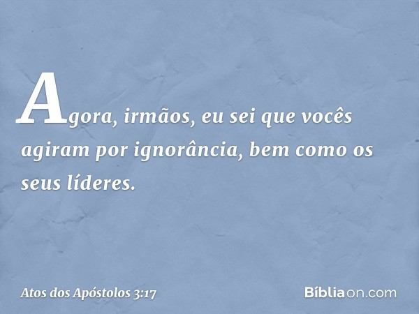 "Agora, irmãos, eu sei que vocês agiram por ignorância, bem como os seus líderes. -- Atos dos Apóstolos 3:17