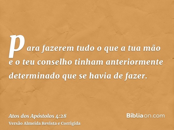 para fazerem tudo o que a tua mão e o teu conselho tinham anteriormente determinado que se havia de fazer.
