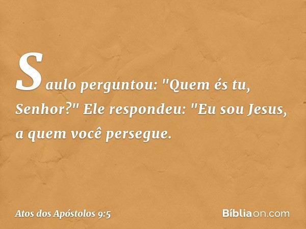 Saulo perguntou: "Quem és tu, Senhor?"
Ele respondeu: "Eu sou Jesus, a quem você persegue. -- Atos dos Apóstolos 9:5