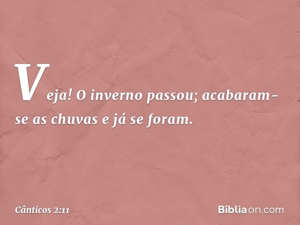 Veja! O inverno passou;
acabaram-se as chuvas e já se foram. -- Cânticos 2:11