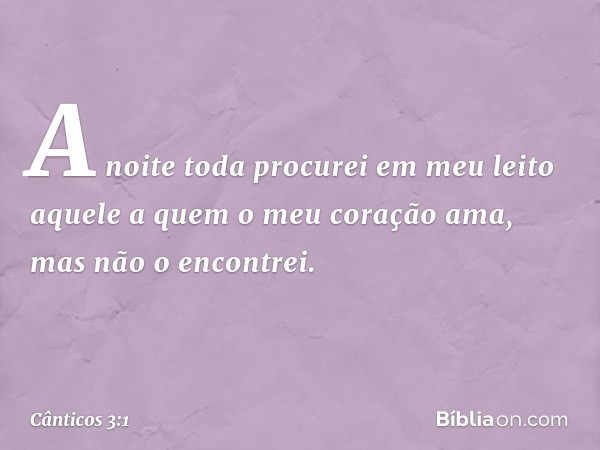 A noite toda procurei em meu leito
aquele a quem o meu coração ama,
mas não o encontrei. -- Cânticos 3:1