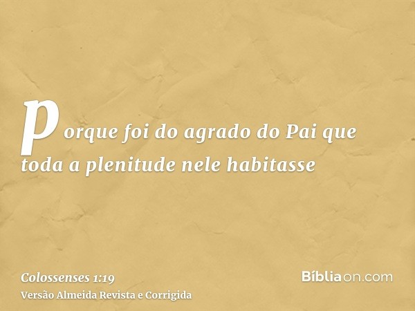 porque foi do agrado do Pai que toda a plenitude nele habitasse