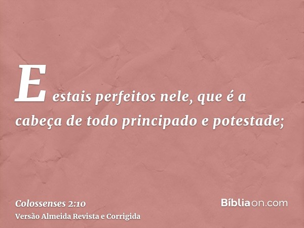 E estais perfeitos nele, que é a cabeça de todo principado e potestade;