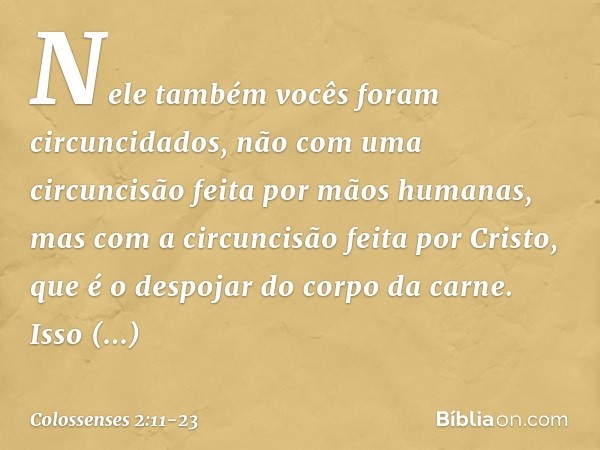 Nele também vocês foram circuncidados, não com uma circuncisão feita por mãos humanas, mas com a circuncisão feita por Cristo, que é o despojar do corpo da carn