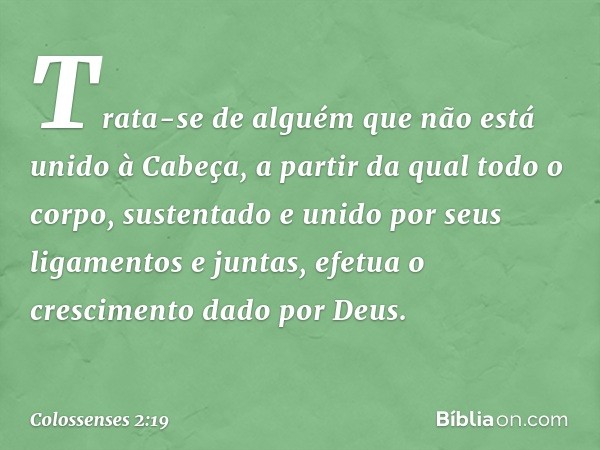 Trata-se de alguém que não está unido à Cabeça, a partir da qual todo o corpo, sustentado e unido por seus ligamentos e juntas, efetua o crescimento dado por De