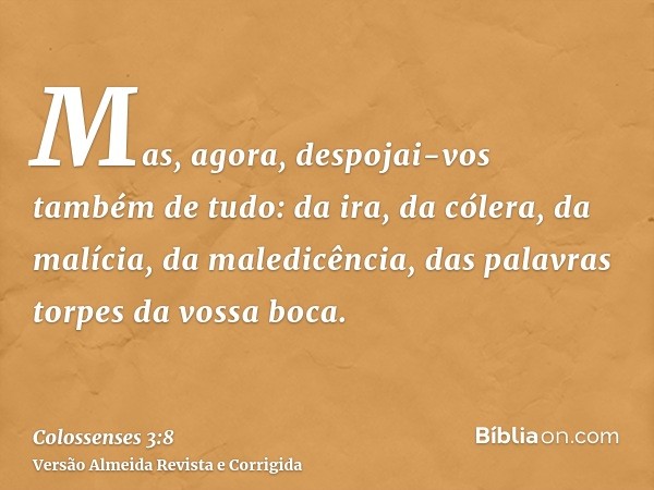 Mas, agora, despojai-vos também de tudo: da ira, da cólera, da malícia, da maledicência, das palavras torpes da vossa boca.