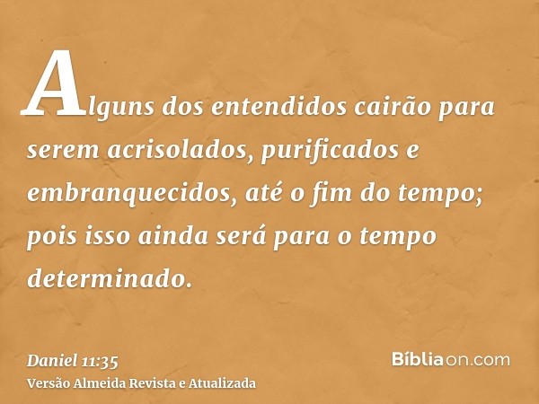 Alguns dos entendidos cairão para serem acrisolados, purificados e embranquecidos, até o fim do tempo; pois isso ainda será para o tempo determinado.