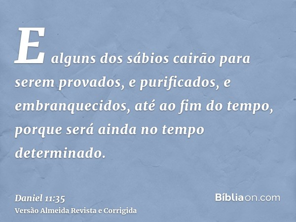 E alguns dos sábios cairão para serem provados, e purificados, e embranquecidos, até ao fim do tempo, porque será ainda no tempo determinado.