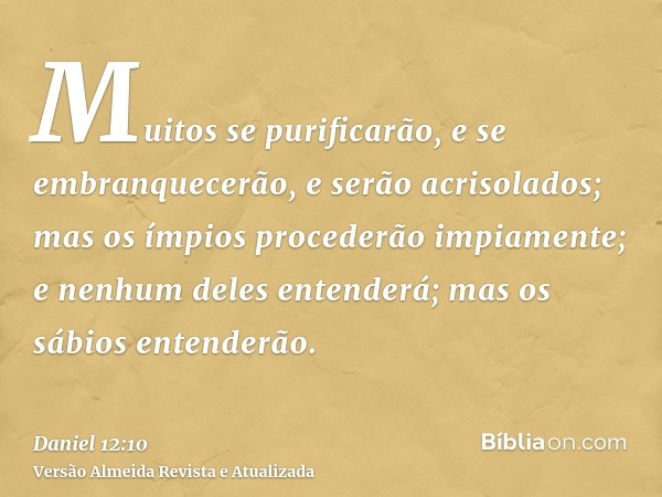 Muitos se purificarão, e se embranquecerão, e serão acrisolados; mas os ímpios procederão impiamente; e nenhum deles entenderá; mas os sábios entenderão.