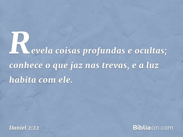 Revela coisas profundas e ocultas;
conhece o que jaz nas trevas,
e a luz habita com ele. -- Daniel 2:22