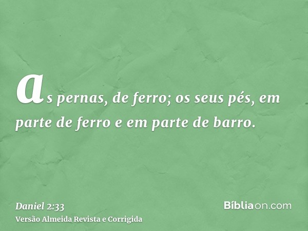 as pernas, de ferro; os seus pés, em parte de ferro e em parte de barro.