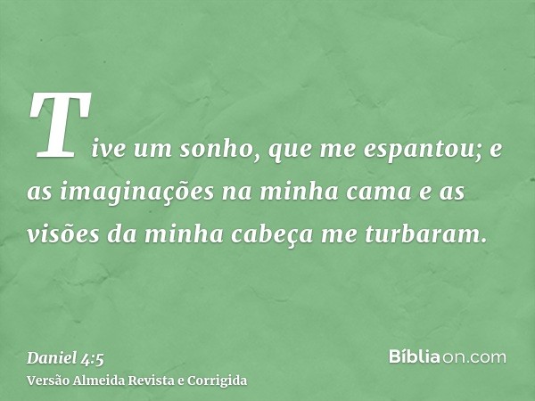 Tive um sonho, que me espantou; e as imaginações na minha cama e as visões da minha cabeça me turbaram.