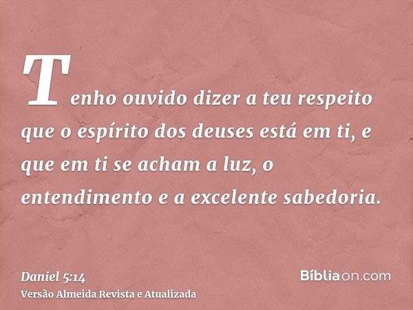 Tenho ouvido dizer a teu respeito que o espírito dos deuses está em ti, e que em ti se acham a luz, o entendimento e a excelente sabedoria.