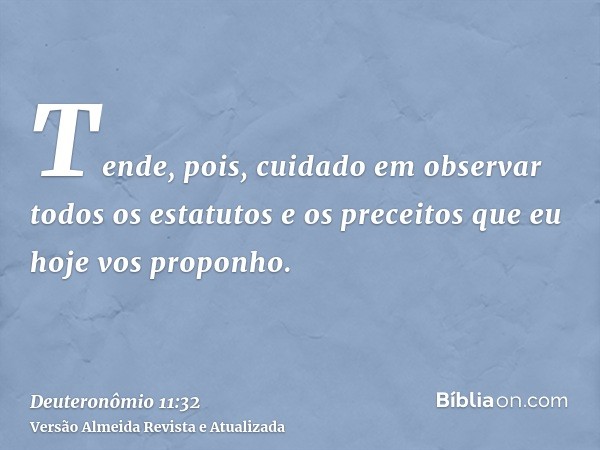 Tende, pois, cuidado em observar todos os estatutos e os preceitos que eu hoje vos proponho.