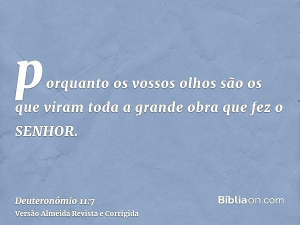 porquanto os vossos olhos são os que viram toda a grande obra que fez o SENHOR.