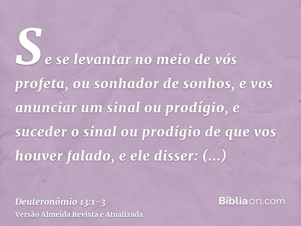 Se se levantar no meio de vós profeta, ou sonhador de sonhos, e vos anunciar um sinal ou prodígio,e suceder o sinal ou prodígio de que vos houver falado, e ele