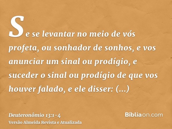 Se se levantar no meio de vós profeta, ou sonhador de sonhos, e vos anunciar um sinal ou prodígio,e suceder o sinal ou prodígio de que vos houver falado, e ele 