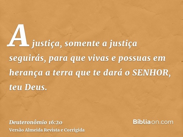 A justiça, somente a justiça seguirás, para que vivas e possuas em herança a terra que te dará o SENHOR, teu Deus.