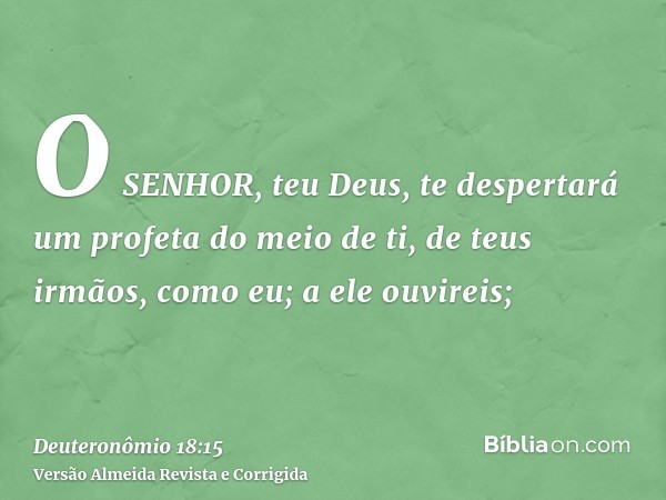 O SENHOR, teu Deus, te despertará um profeta do meio de ti, de teus irmãos, como eu; a ele ouvireis;