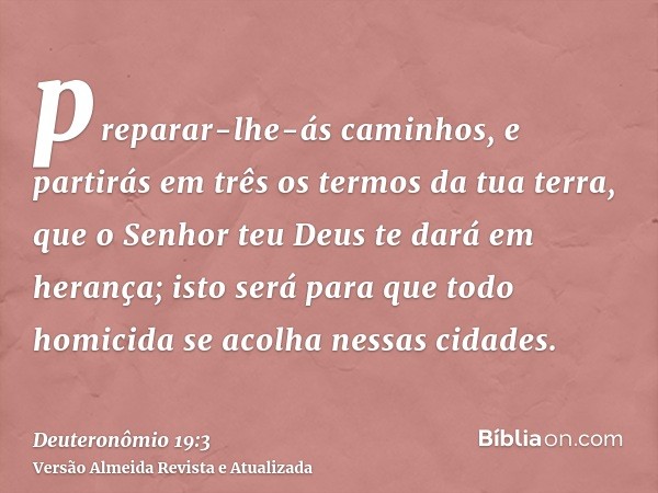 preparar-lhe-ás caminhos, e partirás em três os termos da tua terra, que o Senhor teu Deus te dará em herança; isto será para que todo homicida se acolha nessas