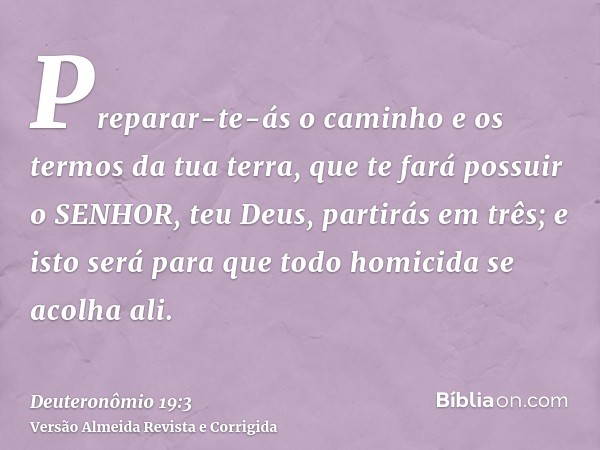 Preparar-te-ás o caminho e os termos da tua terra, que te fará possuir o SENHOR, teu Deus, partirás em três; e isto será para que todo homicida se acolha ali.