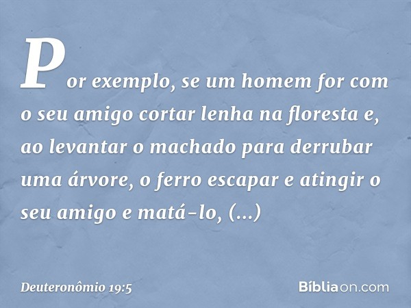 Por exemplo, se um homem for com o seu amigo cortar lenha na floresta e, ao levantar o machado para derrubar uma árvore, o ferro escapar e atingir o seu amigo e