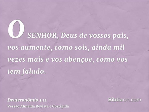 O SENHOR, Deus de vossos pais, vos aumente, como sois, ainda mil vezes mais e vos abençoe, como vos tem falado.