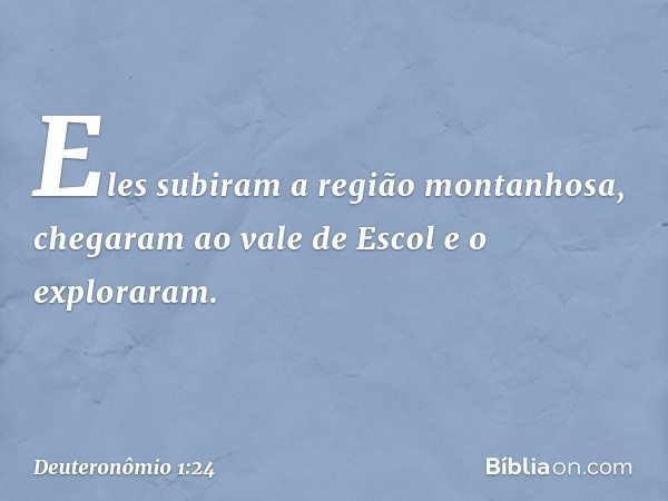 Eles subiram a região montanhosa, chegaram ao vale de Escol e o exploraram. -- Deuteronômio 1:24