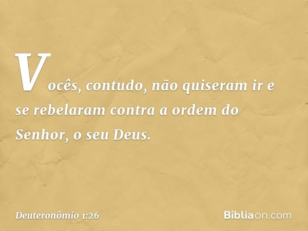 "Vocês, contudo, não quiseram ir e se rebelaram contra a ordem do Senhor, o seu Deus. -- Deuteronômio 1:26