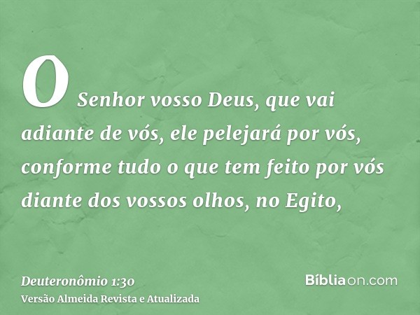 O Senhor vosso Deus, que vai adiante de vós, ele pelejará por vós, conforme tudo o que tem feito por vós diante dos vossos olhos, no Egito,