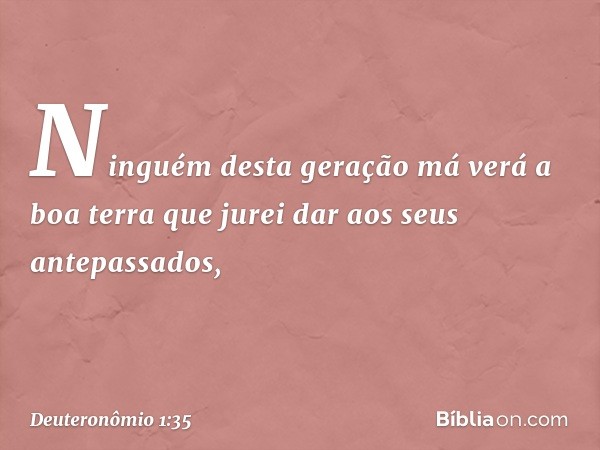 'Ninguém desta geração má verá a boa terra que jurei dar aos seus antepassados, -- Deuteronômio 1:35