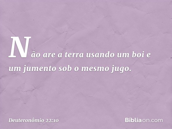 "Não are a terra usando um boi e um jumento sob o mesmo jugo. -- Deuteronômio 22:10