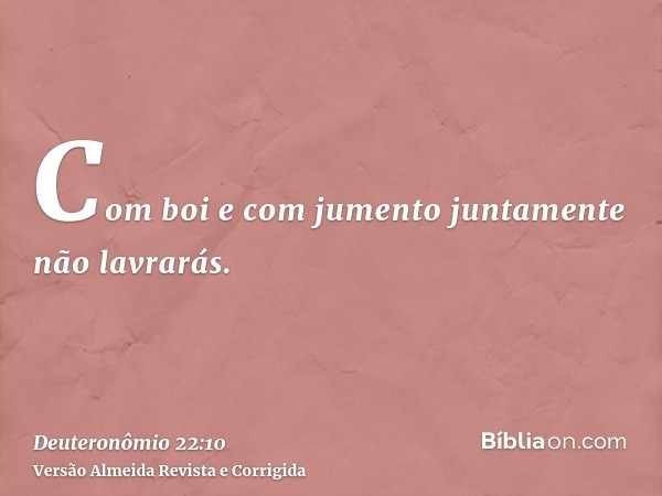 Com boi e com jumento juntamente não lavrarás.
