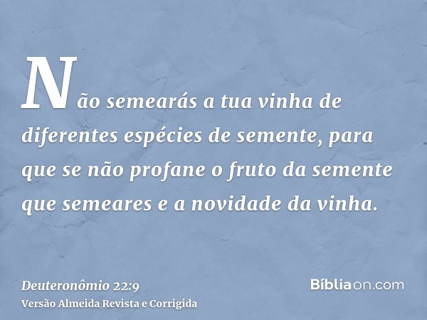 Não semearás a tua vinha de diferentes espécies de semente, para que se não profane o fruto da semente que semeares e a novidade da vinha.