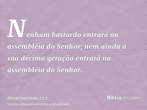 Nenhum bastardo entrará na assembléia do Senhor; nem ainda a sua décima geração entrará na assembléia do Senhor.