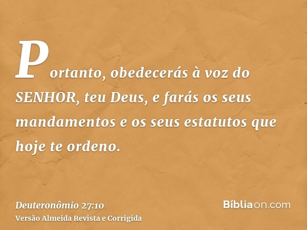 Portanto, obedecerás à voz do SENHOR, teu Deus, e farás os seus mandamentos e os seus estatutos que hoje te ordeno.