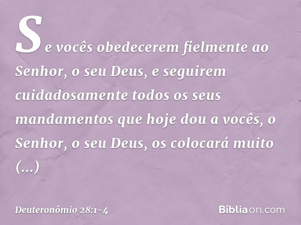 "Se vocês obedecerem fielmente ao Senhor, o seu Deus, e seguirem cuidadosamente todos os seus mandamentos que hoje dou a vocês, o Senhor, o seu Deus, os colocar