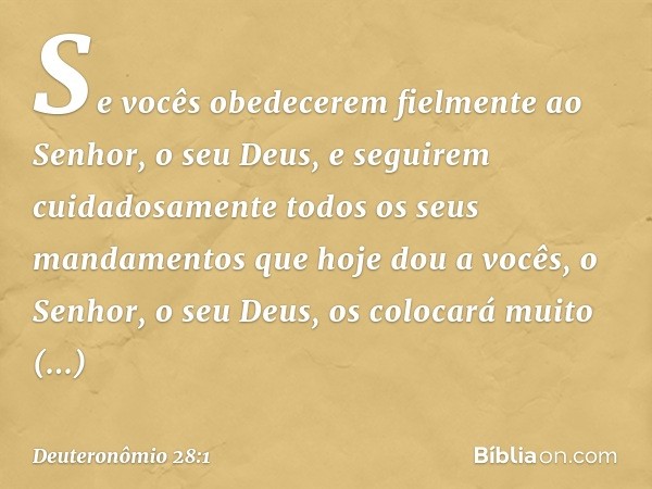 "Se vocês obedecerem fielmente ao Senhor, o seu Deus, e seguirem cuidadosamente todos os seus mandamentos que hoje dou a vocês, o Senhor, o seu Deus, os colocar