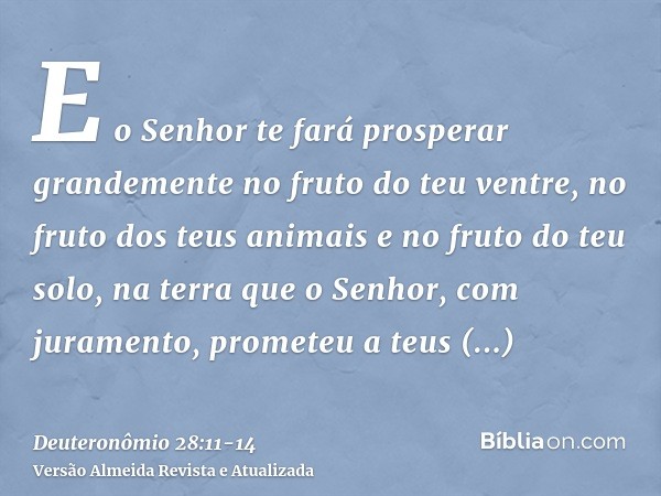 E o Senhor te fará prosperar grandemente no fruto do teu ventre, no fruto dos teus animais e no fruto do teu solo, na terra que o Senhor, com juramento, promete
