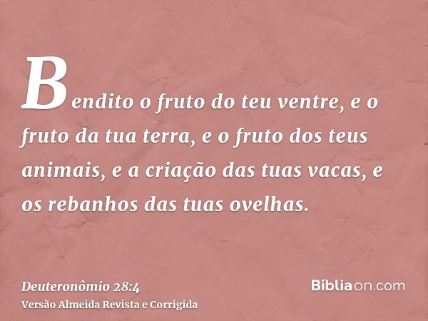 Bendito o fruto do teu ventre, e o fruto da tua terra, e o fruto dos teus animais, e a criação das tuas vacas, e os rebanhos das tuas ovelhas.