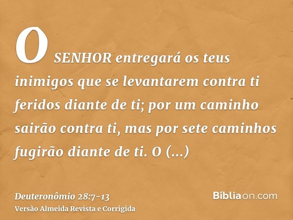 O SENHOR entregará os teus inimigos que se levantarem contra ti feridos diante de ti; por um caminho sairão contra ti, mas por sete caminhos fugirão diante de t