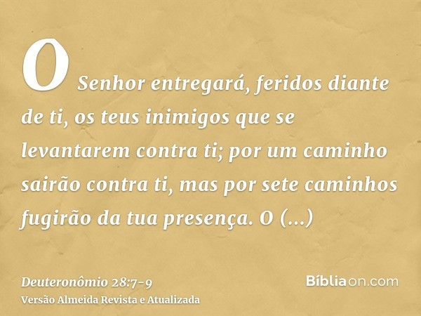 O Senhor entregará, feridos diante de ti, os teus inimigos que se levantarem contra ti; por um caminho sairão contra ti, mas por sete caminhos fugirão da tua pr