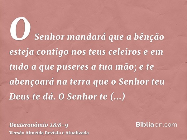 O Senhor mandará que a bênção esteja contigo nos teus celeiros e em tudo a que puseres a tua mão; e te abençoará na terra que o Senhor teu Deus te dá.O Senhor t