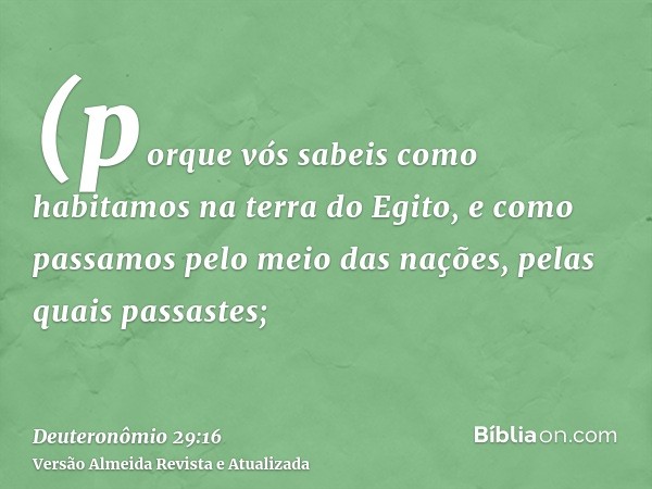 (porque vós sabeis como habitamos na terra do Egito, e como passamos pelo meio das nações, pelas quais passastes;