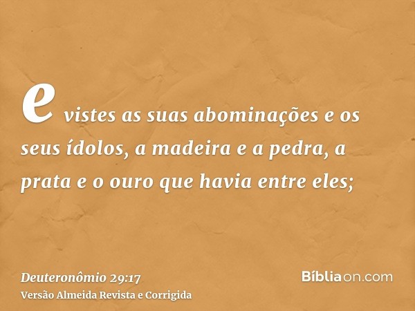 e vistes as suas abominações e os seus ídolos, a madeira e a pedra, a prata e o ouro que havia entre eles;