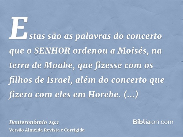 Estas são as palavras do concerto que o SENHOR ordenou a Moisés, na terra de Moabe, que fizesse com os filhos de Israel, além do concerto que fizera com eles em